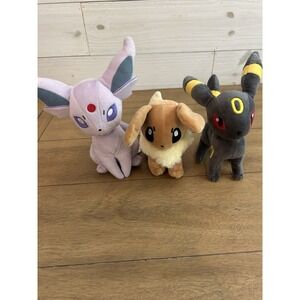 3 Pokemon Center Tomy Umbreon Eevee Espeon Plush Lot 7.5" Authentic Set + Cards